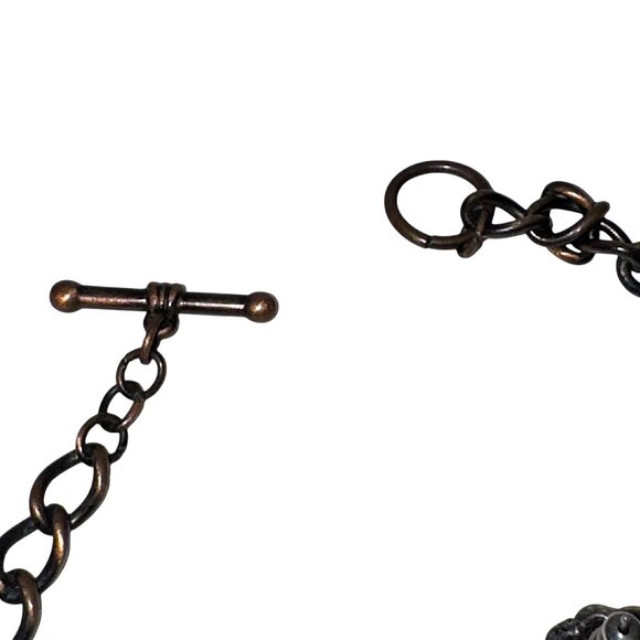 Statement Necklace & Pierced Earrings Set Copper Tone on Metal Costume Jewelry - Picture 5 of 7